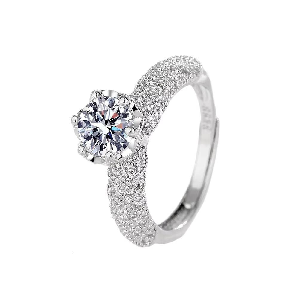 Simulated Diamond Jewelry Moissanite Ring Full Moissanite Flower Diamond Ring Adjustable Open Zircon Ring for Bridal
