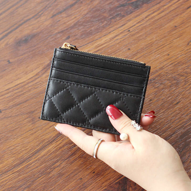 Soft Lambskin Short Wallet Small Chanel Style Quilted New Ultra-thin Genuine Leather Zipper Mini Coin Purse for Women