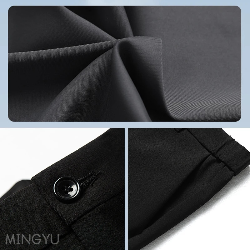 Summer Thin Suit Pants Men Business Elastic Waist Formal Korean Social Slim Work Office Ankle Length Long Trousers Male 250725