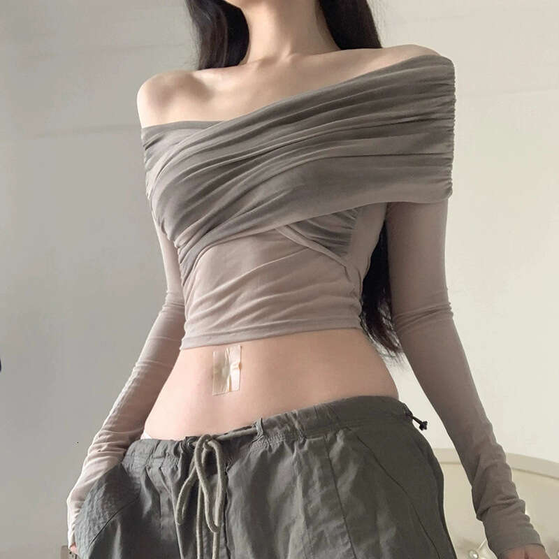 2023 Autumn Winter Street Fashion Sexy Off-Shoulder Long Sleeve Crop Top for Women 786