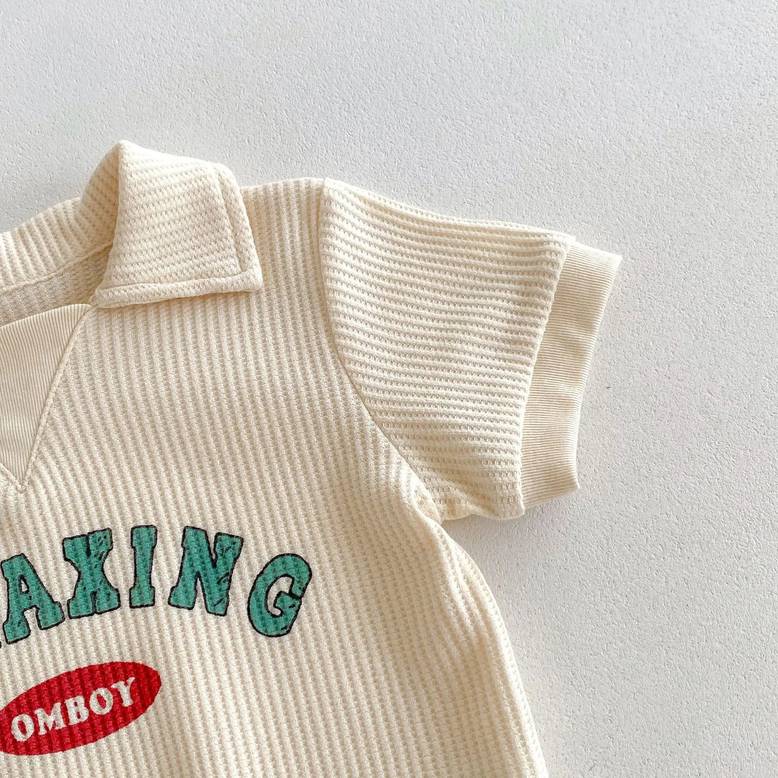 2psc Summer born Infant Baby Girls Boy Movement Fallow Lapel TShirt Shorts Printing Set Kids Muslin Fashion Clothing 250725