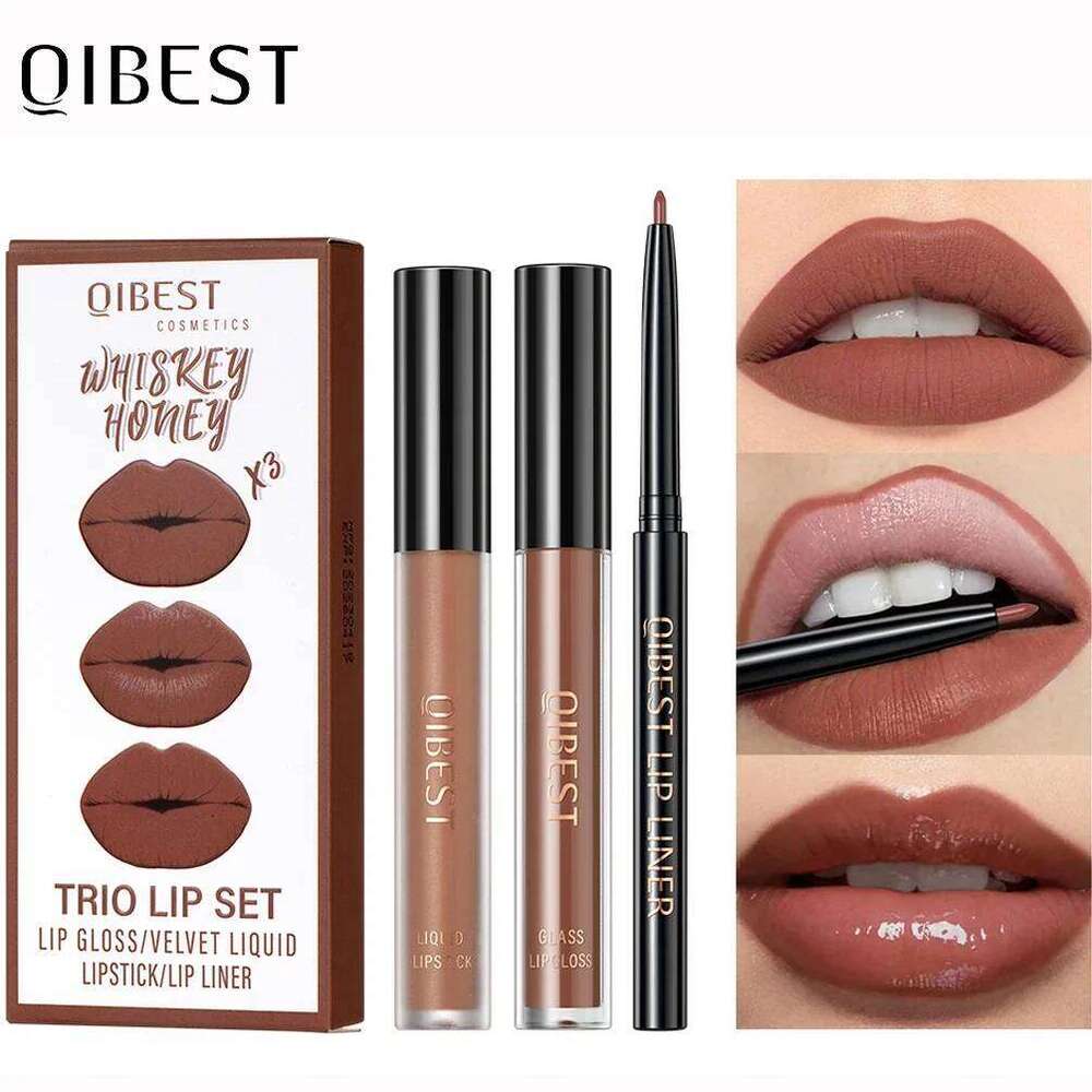 3pcs/set Liner Pencil Nude Gloss Combination Makeup Liquid Lipstick Waterproof Sexy Red Lip Contour Tint Kit