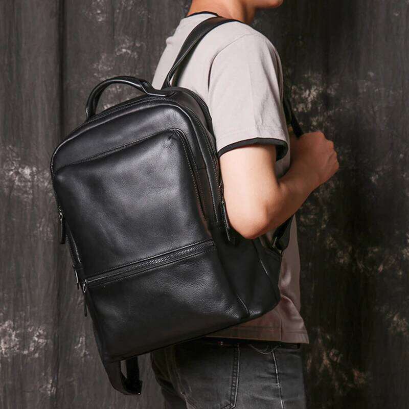 Natural Cowhide 100% Genuine Leather Men and Women Fashion Casual Laptop Bags Travel Camping Teenager Backpacks