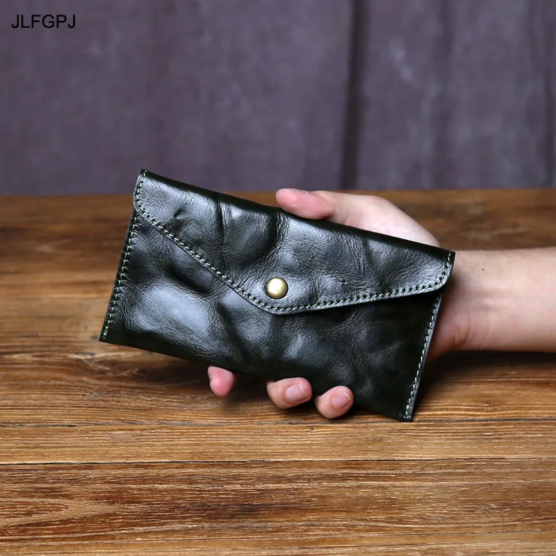 JLFGPJ Classic Mens Genuine Leather Long Clutch Vegetable Tanned Top Layer Cowhide Simple Buckle Envelope Wallet 250723