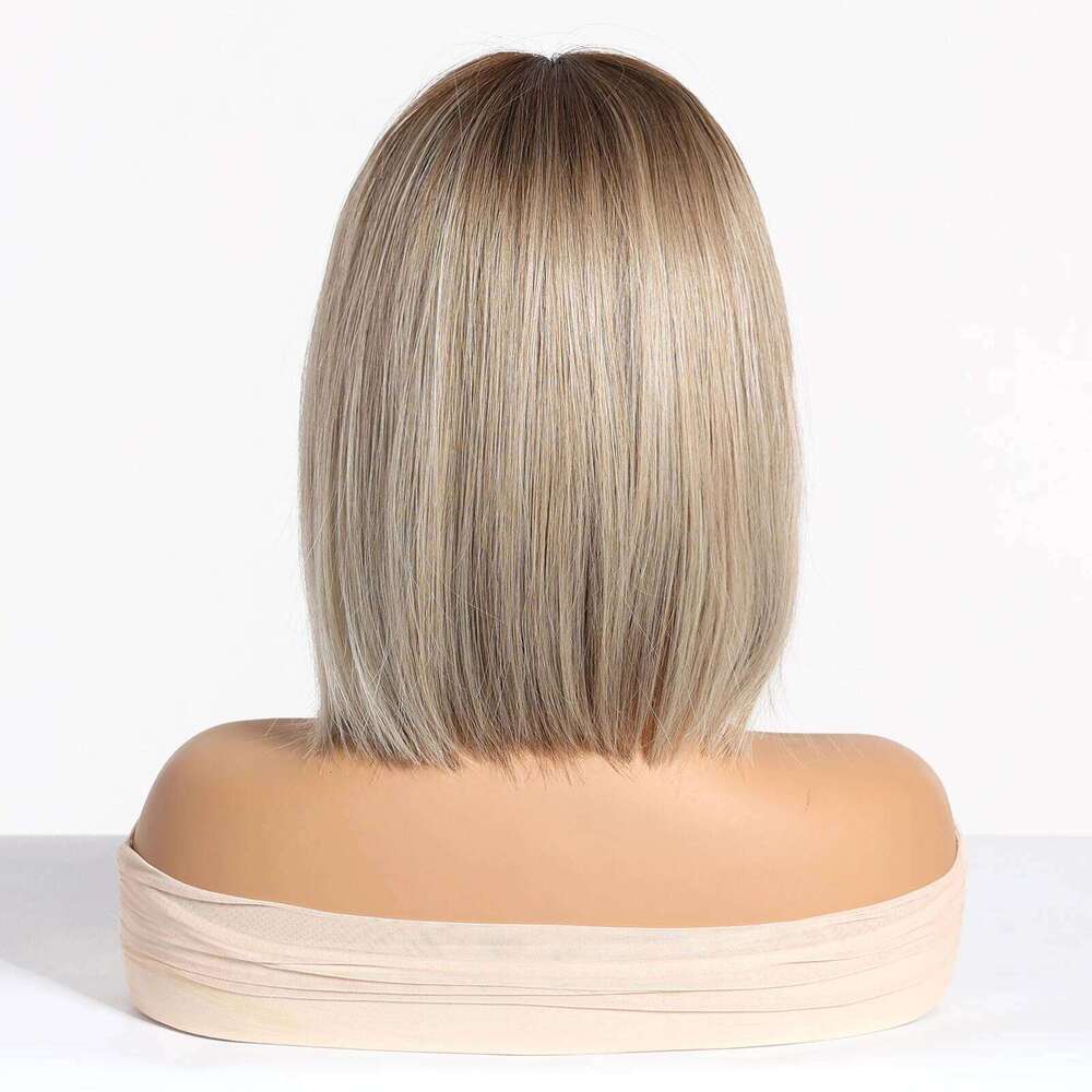 Light Brown Blonde Synthetic with Bangs for Women Short Bob Daily Straight Wigs Fake Hair Cosplay Halloween Heat Resistant