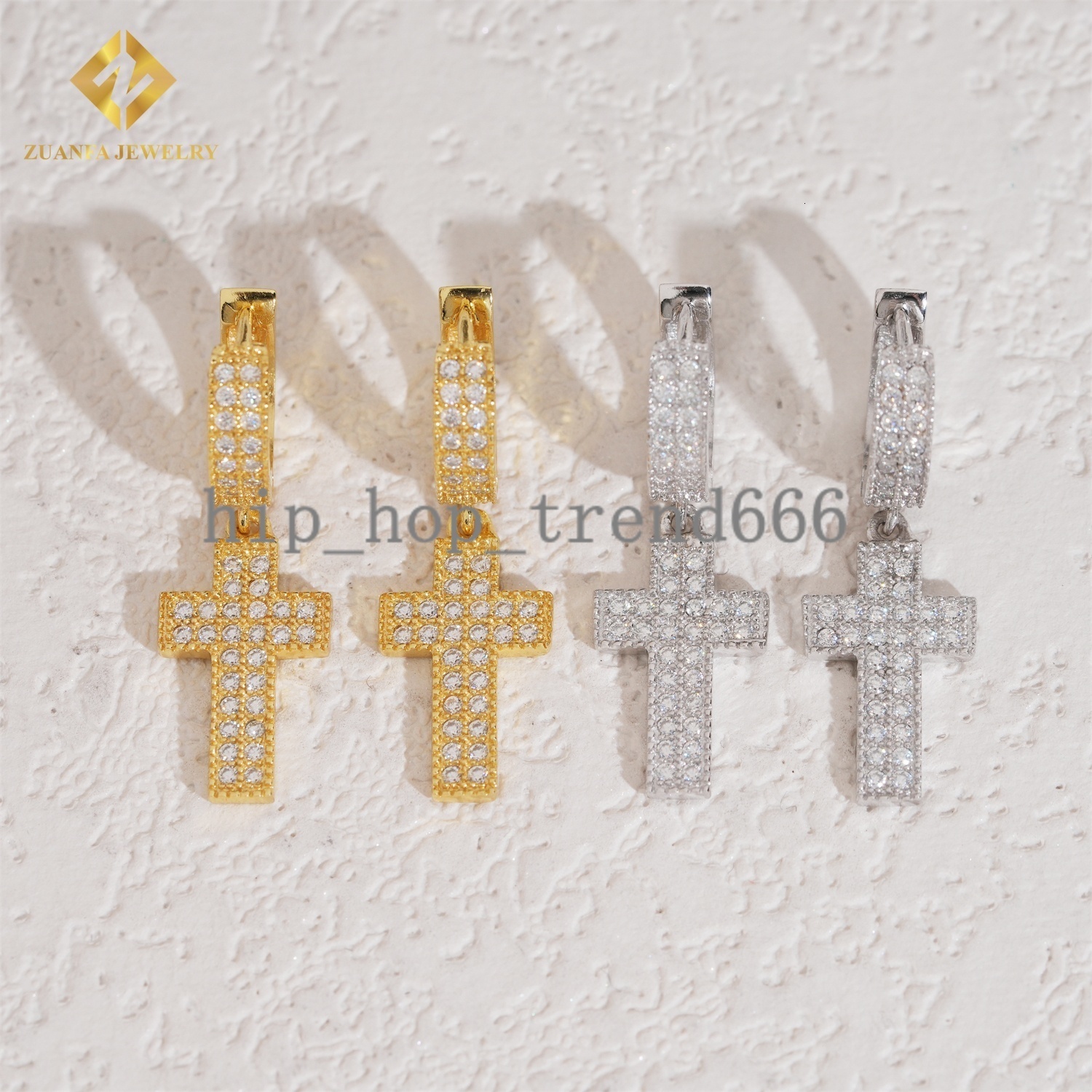 Wholesale Mens Drop Earrings Collection D VVS Moissanite Iced Out Diamond Hiphop Jewelry 925 Silver Cross Hoop Earrings