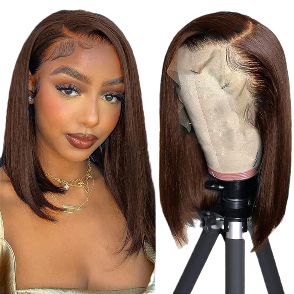 100% real person hair bob wigs Hot Chocolate Brown Lace Front Human Hair Wig