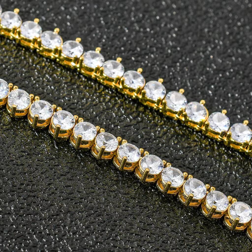 Hip Hop Real Gold Plated 4mm Zircon Tennis Chain Necklace Iced out Fashion Jewelry CZ Heart-shaped Made Brass for Christian Gift