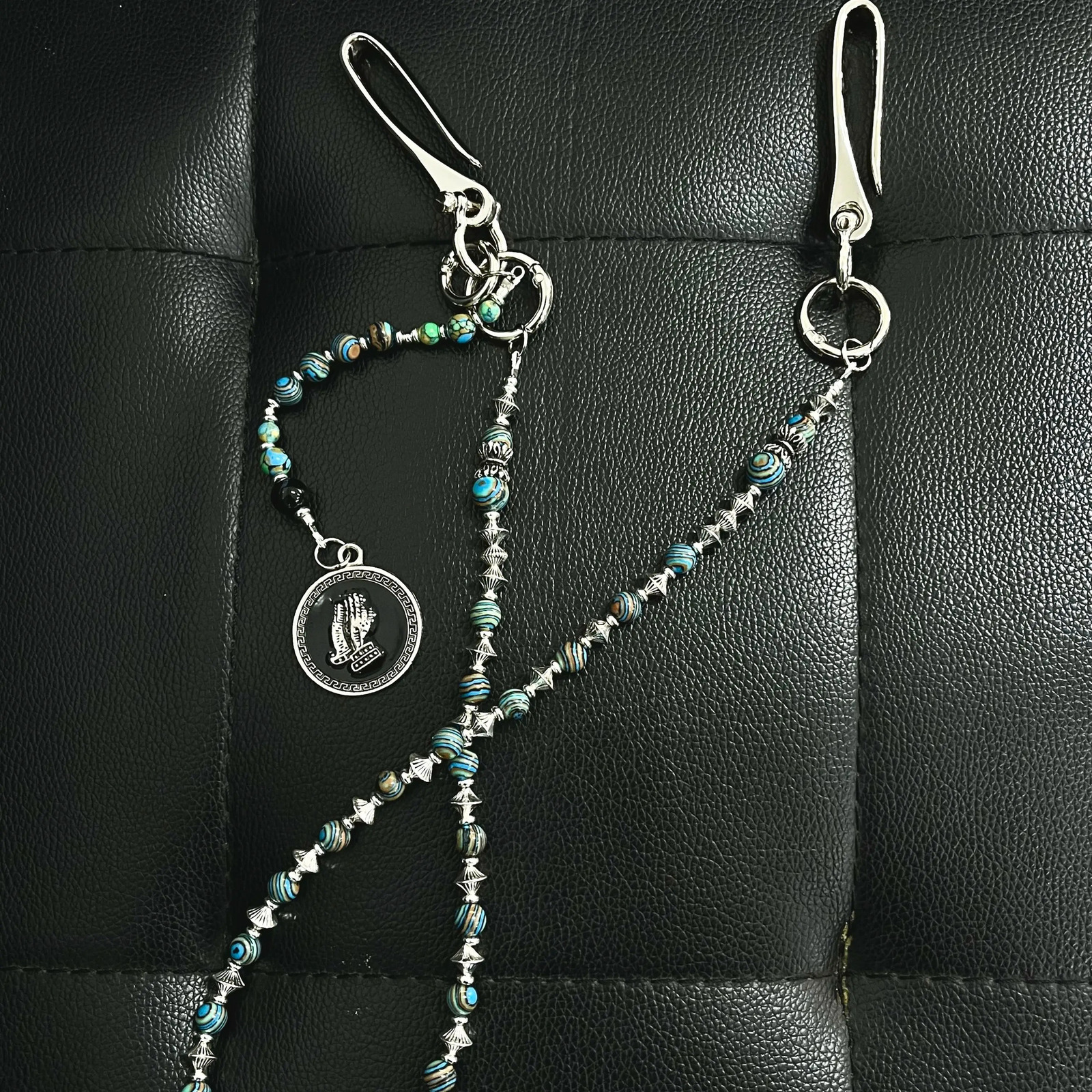 Original punk style pants chain handmade turquoise retro jeans decoration 250722