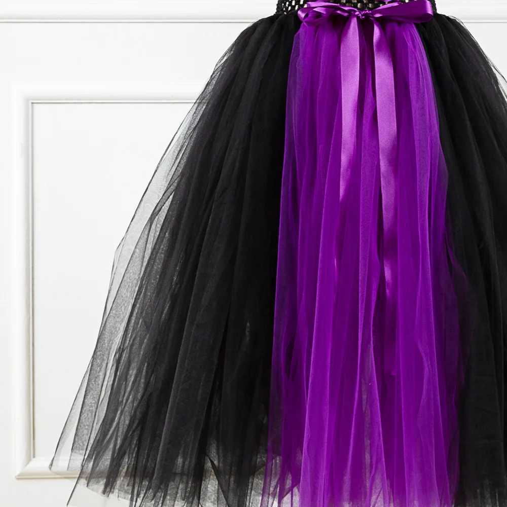 Girls Cosplay Evil Queen Costume Kids Halloween Witch Dress Handmade Knitted Tulle Tutu Ruffles Floor Length Princess Hat Outfit Z250725