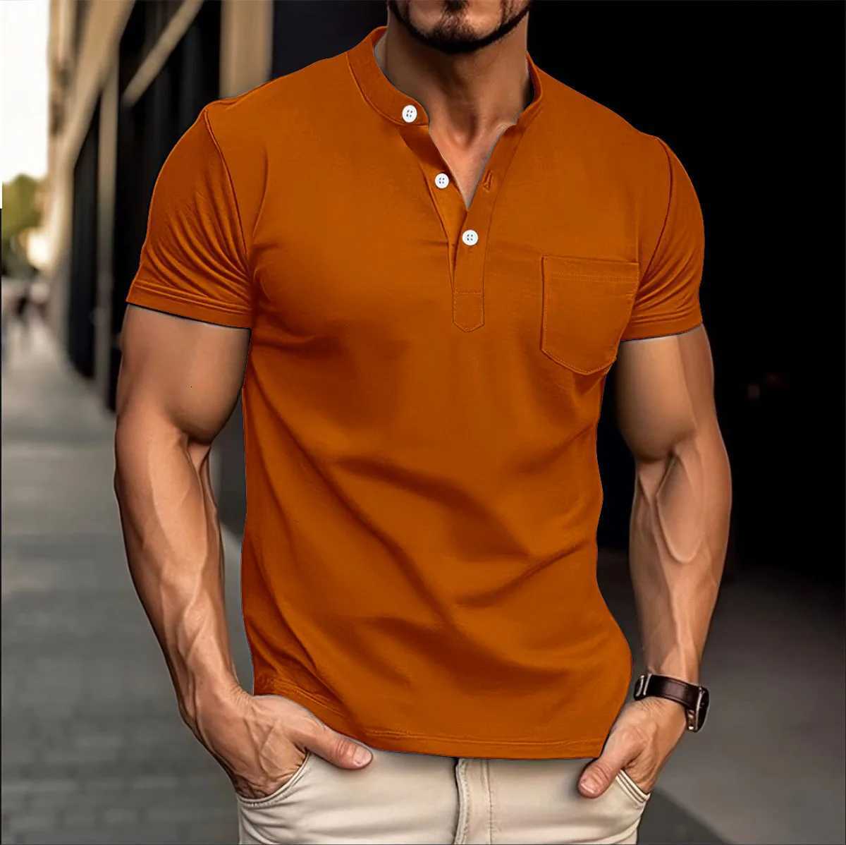 Summer Cross-border Mens New Short-sleeved T-shirt With A Collar Solid-color Short-sleeved T-shirt Top And Polo Shirt XJ250725