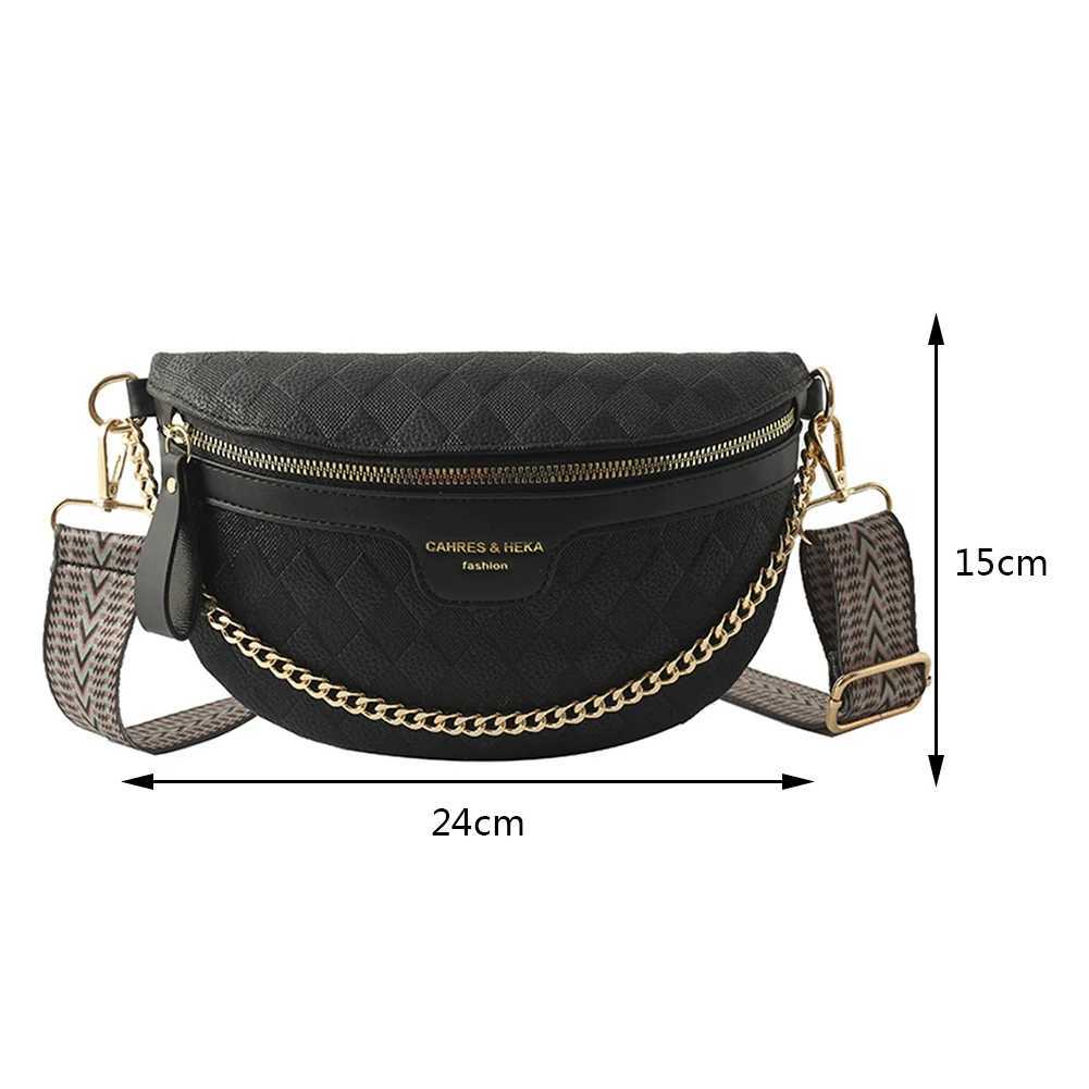 PU Leather Waist Bag for Women Rhbic Latt Fi Street Fanny Pack with Chain Wide Strap Classic Ladies Waist Bag Banana Bag Y250724