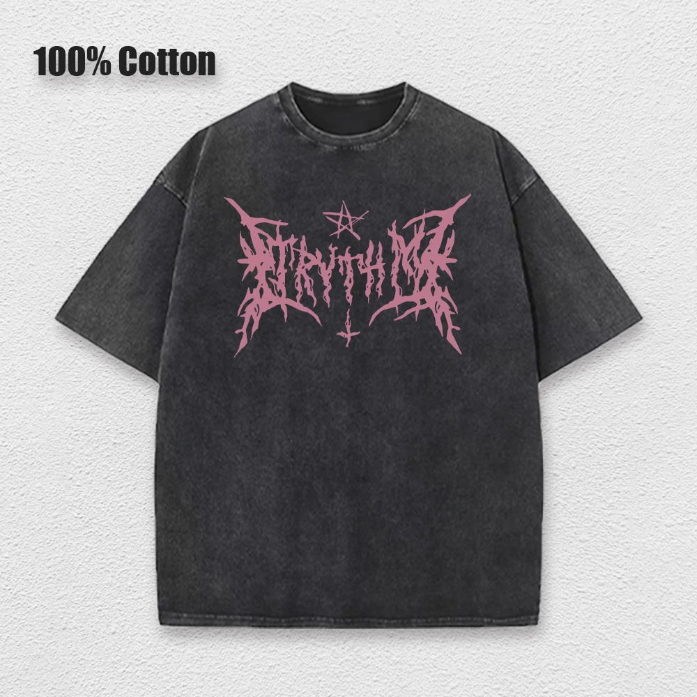 Y2k Hip Hop Vintage 90s Short-Sleeved Oversized T-Shirt Summer Goth Sense Loose Top Streetwear Washed Denim T-Shirt 250714