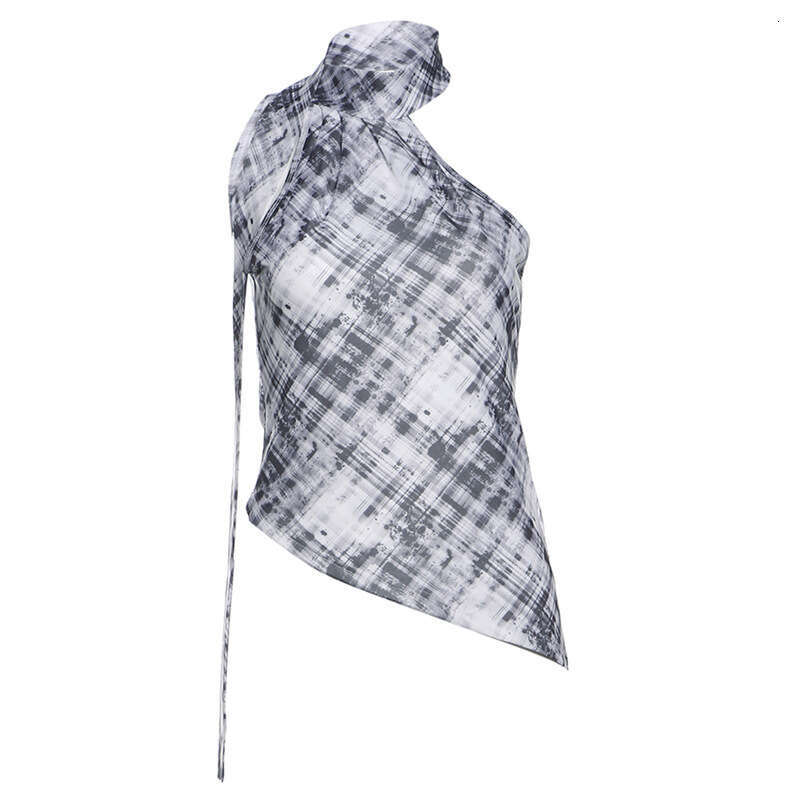 2025 Women's Spring Summer New Street Fashion Sexy Halter Neck Plaid Irregular Vest 115