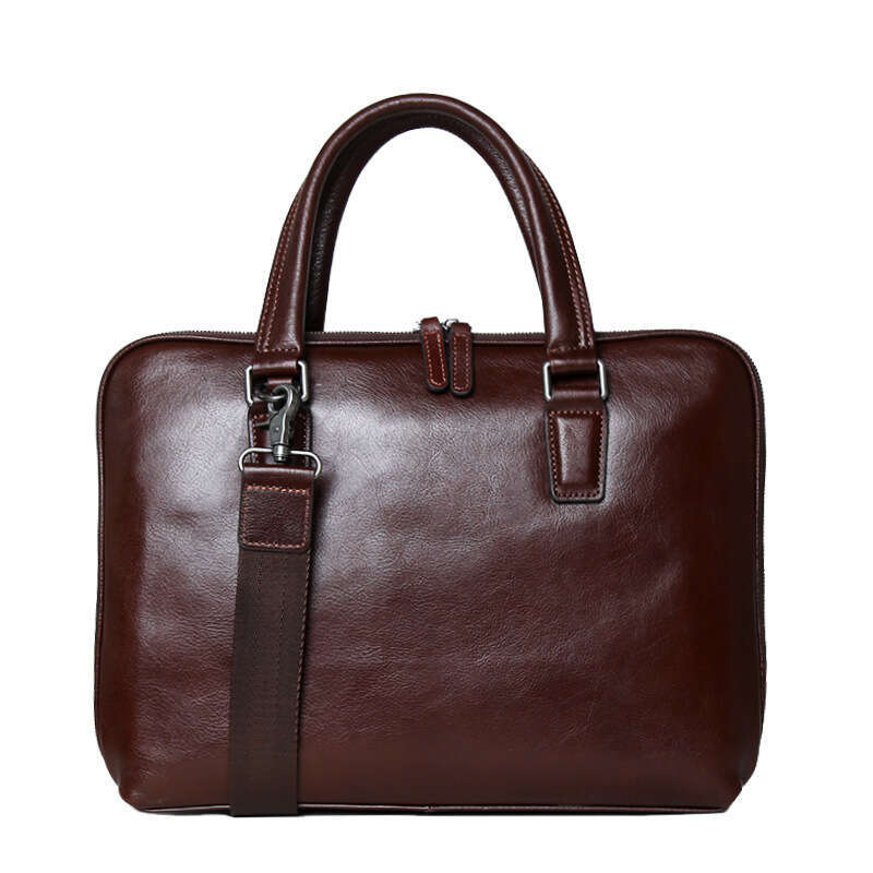 Vintage Men's Briefcase Top Layer Cowhide Casual Handbag Leather Business Shoulder Messenger Brown 14 Inch Laptop Bag NZPJ