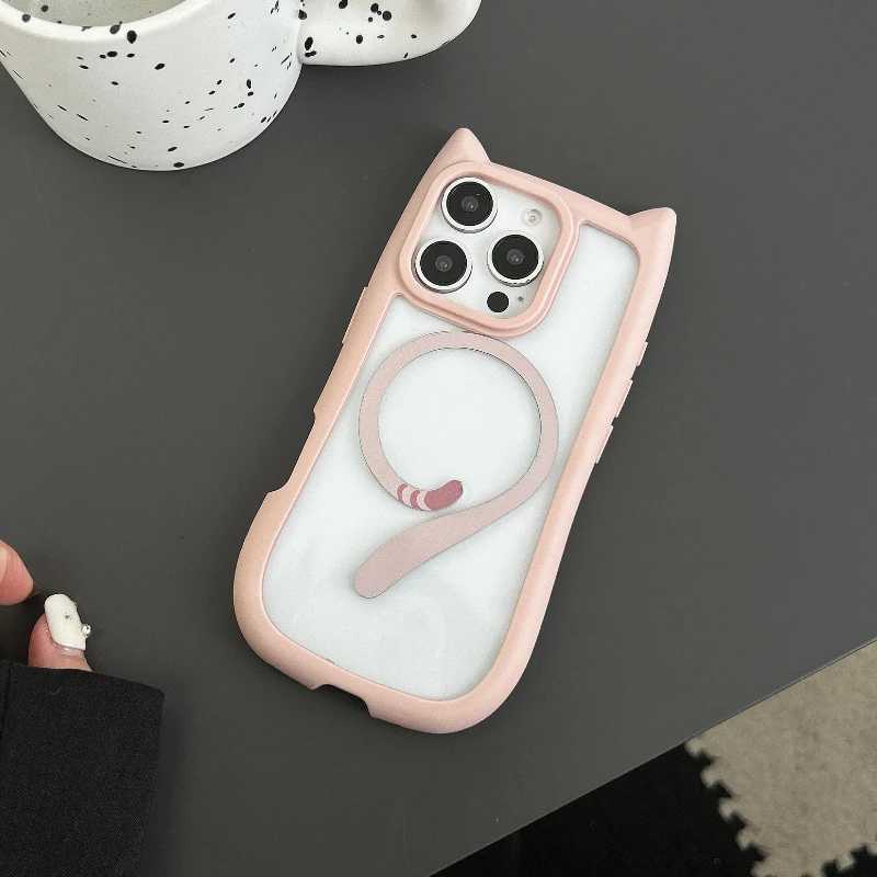 3D Cat Ear Magnetic Wireless Charging Case for iPhone 15 14 12 11 Pro Max 16 Plus 13 Mini PC TPU Armor Cover R250724