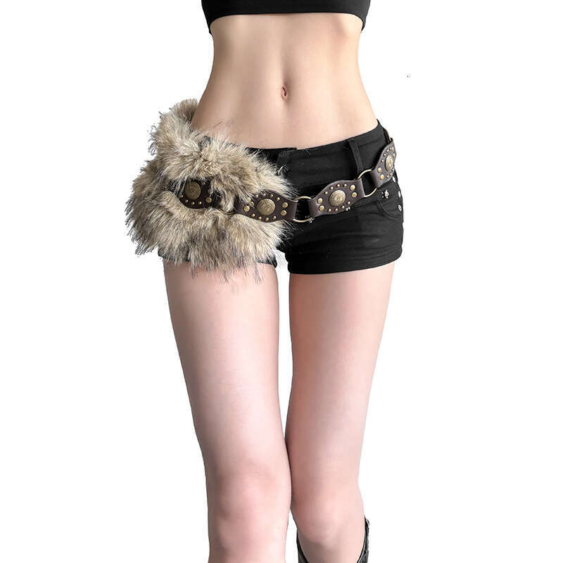2025 Summer New Style Furry Patchwork Personality Loose Versatile Fashion Trend Waist Decoration for Women f59