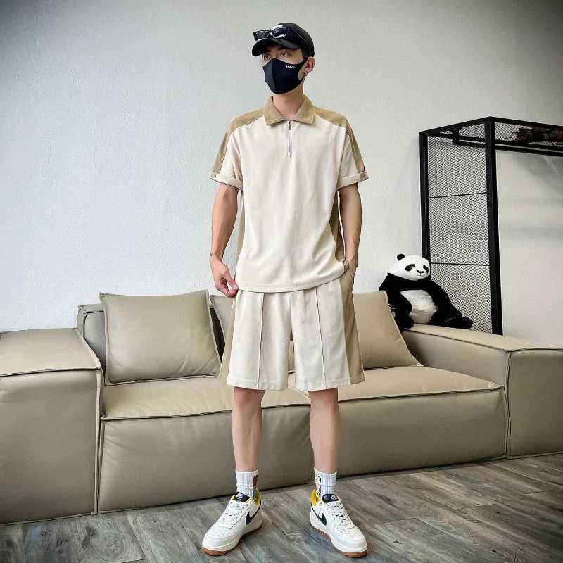 Polo Shirt Man Sets Sports New in Tops T-shirts Regular Fit Stretch 2-Piece Outfit Kpop Stylish T-shirts Shorts Suits for Men X250725