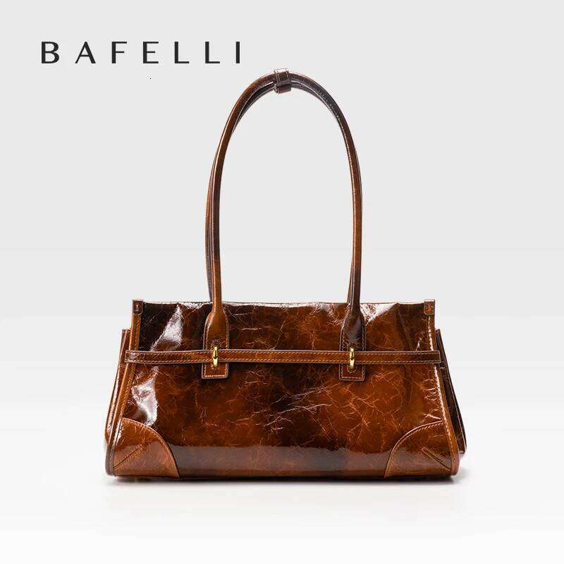 Genuine Boston Women's 2025 New Oil Wax Leather Baguette Bag Shoulder Crossbody Vintage Large Capacity