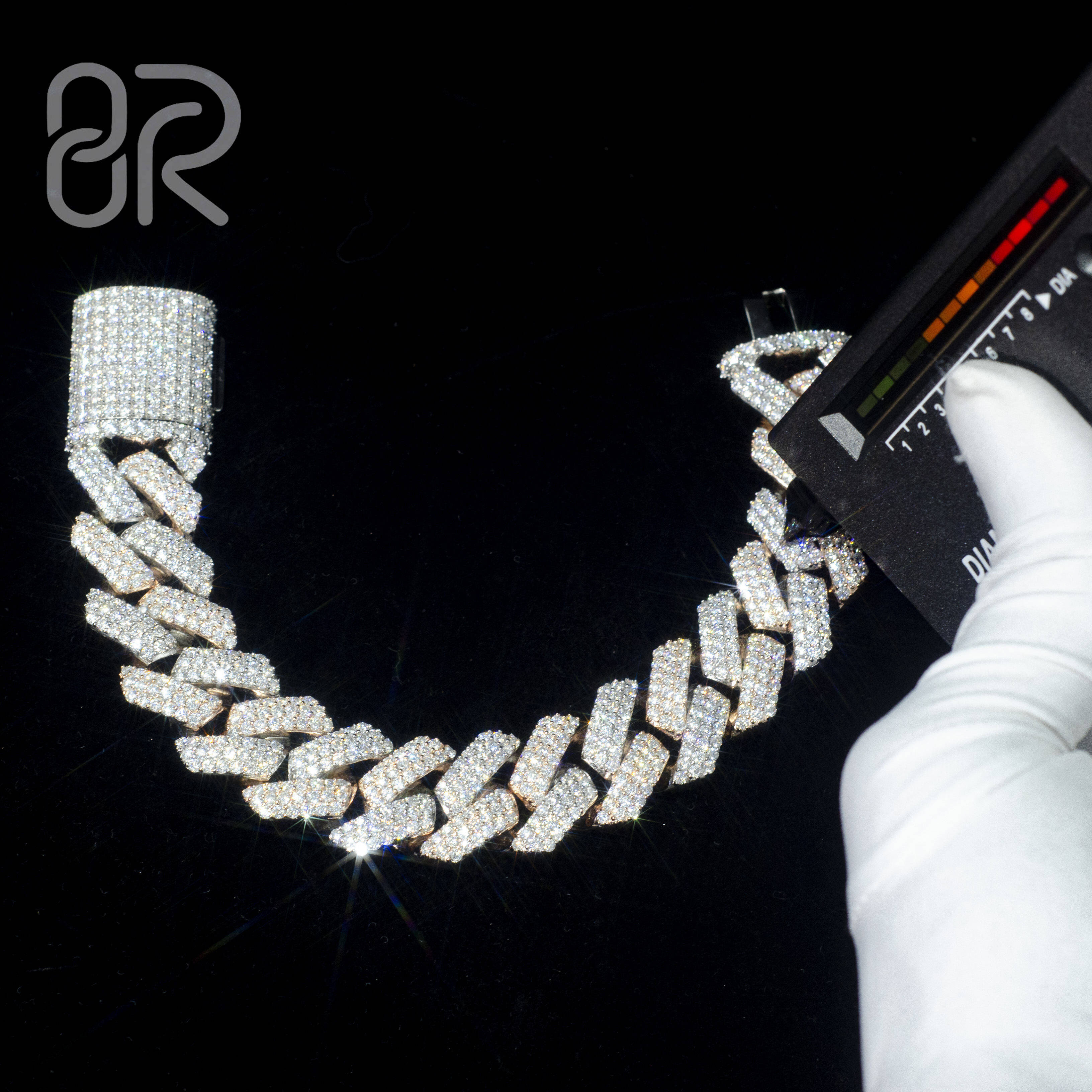20mm 8 VVS Moissanite Diamond Cuban Bracelet Fast Shipping Curl Lock Straight Line 925 Sterling Silver Chain