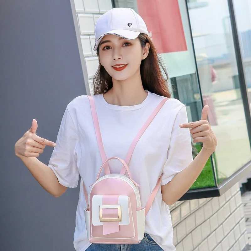 5 Wens Leather Backpack Shoulder Bag Small Backpacks for Girls Backpack Wen Color Blocked Mobile Phone Wallet Y250724