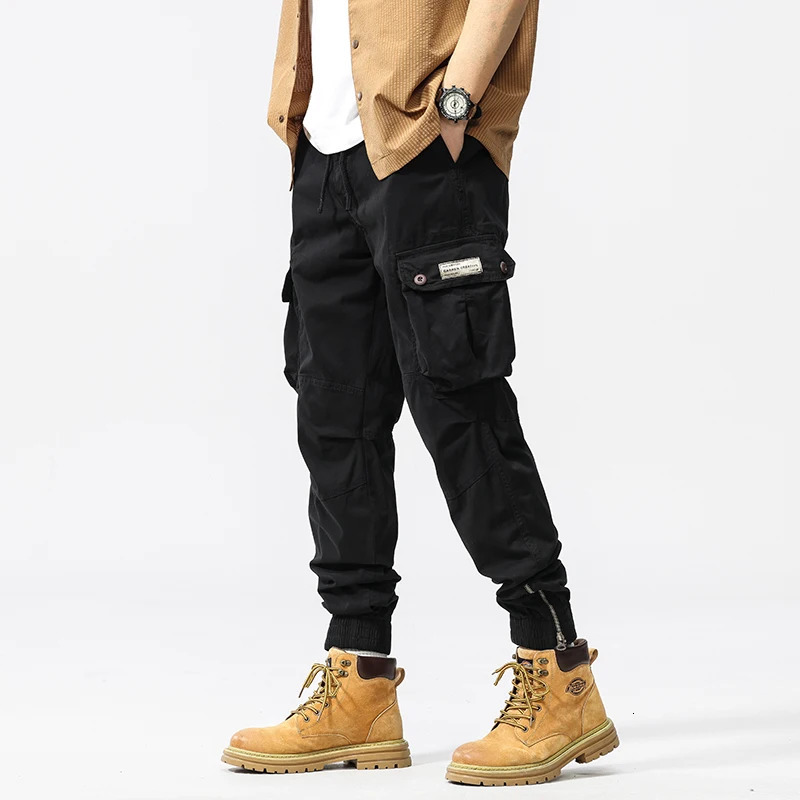 HIQOR Mens Baggy Cotton Cargo Pants Man Work Overalls Y2k Loose Trousers For Men Overszied Outdoor Casual 250725