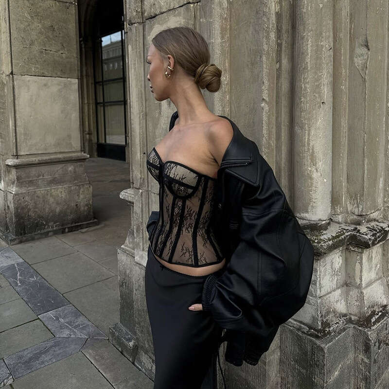 2024 Autumn New Women's Solid Color Slim Fit Street Fashion Off-Shoulder Tube Top Backless Vest 3d6