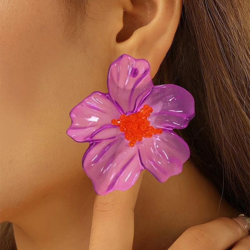 Exaggerated Colorful Acrylic Flower Stud Earrings for Women Fashion Transparent Floral Temperament Beach Jewelry Gift 250715