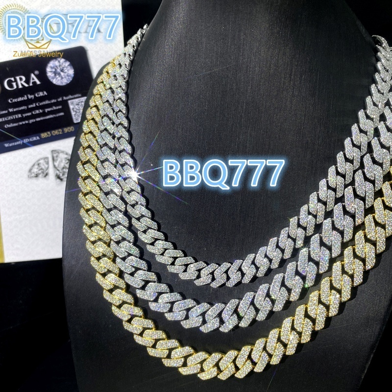 Pass Diamond Tester Moissanite Hip Hop Jewelry 925 Silver 8MM 10MM 12MM 13MM Iced Out Cuban Link Chain Mens Mossanite Necklace