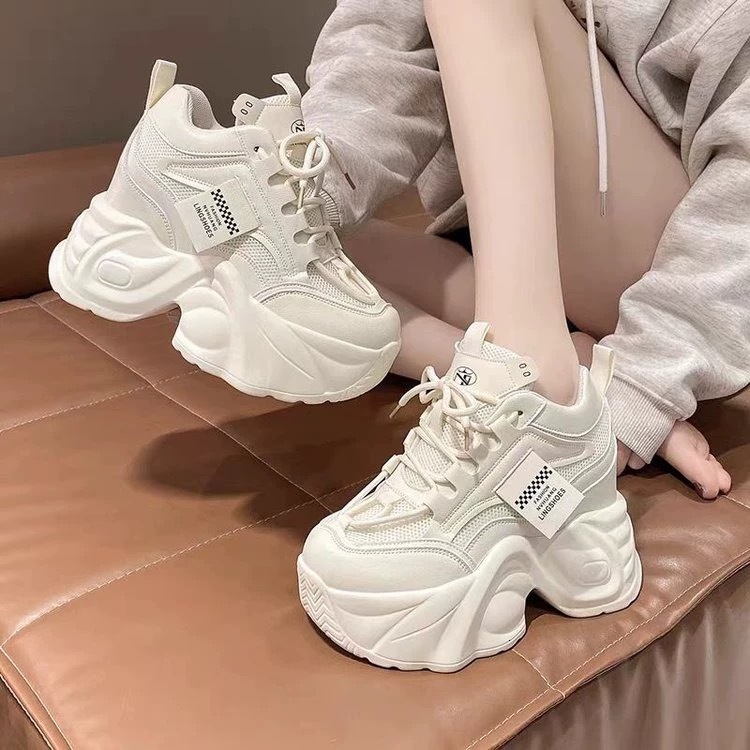 2025 Summer New 9cm Height Increasing Women's Thick Sole Petite High Heel Dad Versatile Sports Casual Shoes ddmythur