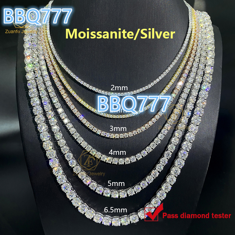 Dropshipping Price Hip Hop Jewelry VVS Moissanite Necklace 3mm 4mm 5mm 6.5mm Moissanite Tennis Chain Necklace Diamond Bracelet