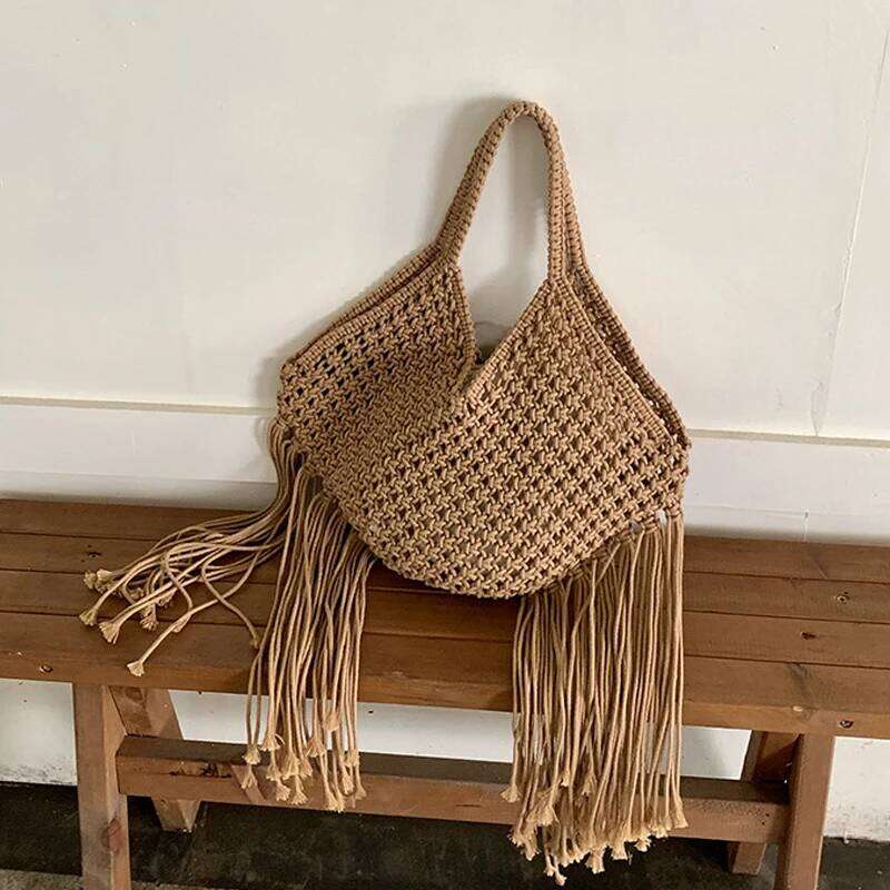 Women's Bags Designer Bohemian Beach Bags Fo Women Designe Handbags Puses New In Polyeste Rope Baided Tassel Hollow Undeam