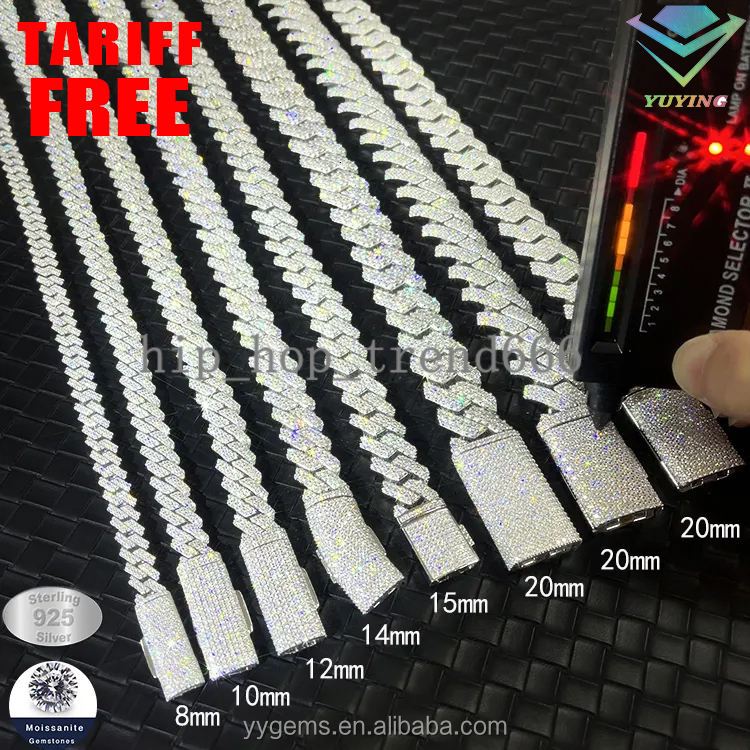VVS Diamond 2rows 8mm 10mm 12mm 15mm S925 Silver GRA Moissanite Necklace Mans Hiphop Cuban Link Chain for Fashion Jewelry