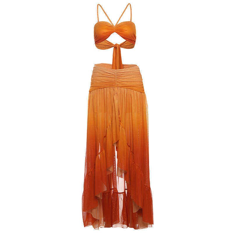 2025 Summer New Trendy Strapless Crop Top Sexy Slim Fit High Waist Irregular Skirt 072