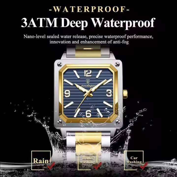 DHwatches POEDAGAR Casual Design Men's Square Business Quartz Wristwatch Waterproof Luminous Stainless Steel Men Watches Relogio Masculino