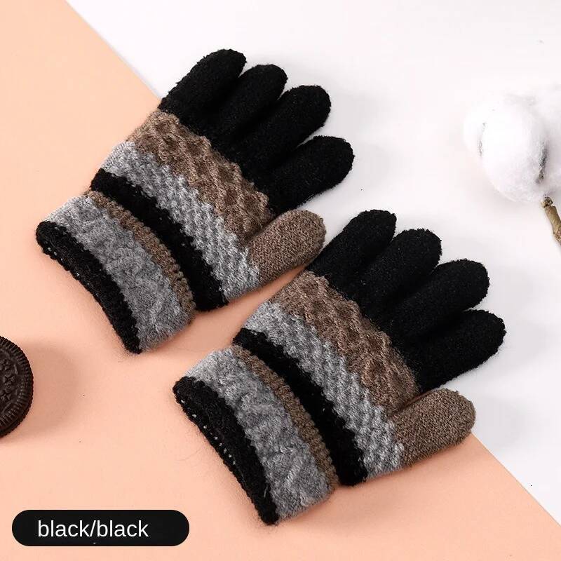 Autumn Winter Children's Warm 3-8 Year Old Boys and Girls Thickened Striped Knitted Full Finger Gloves ddmythur