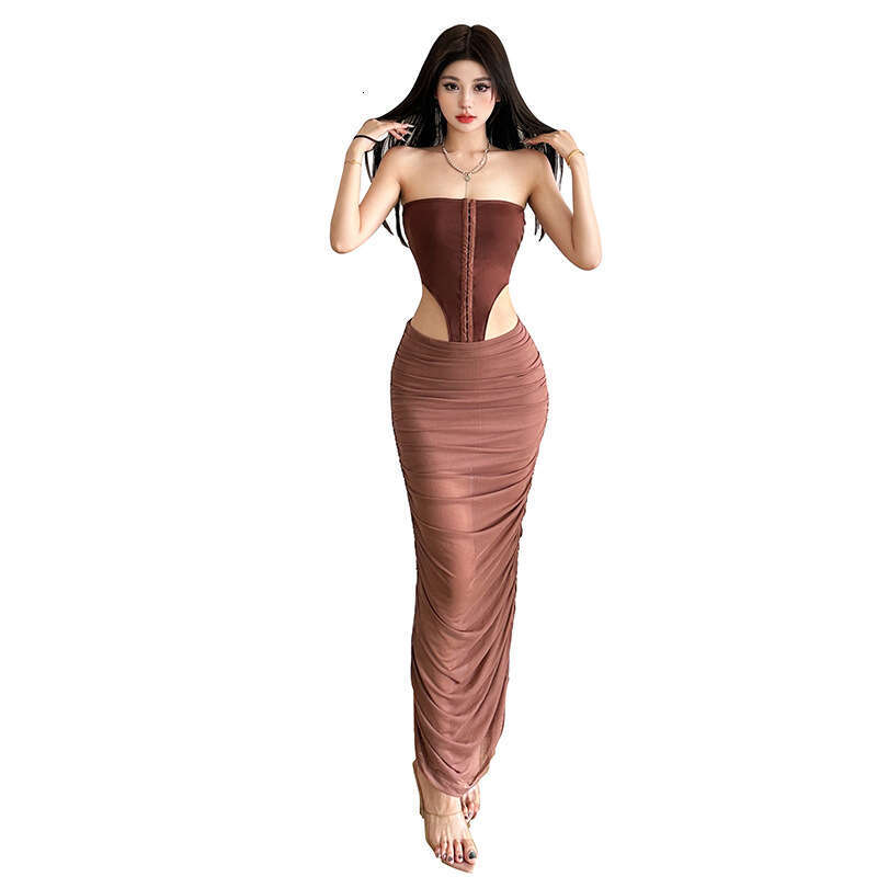 2025 Summer New Fashion Color-Block Elegant Sexy Backless Slim Fit Tube Dress for Women 2cc