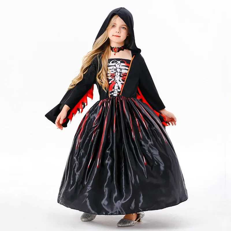 Sydanne New Girls Witch Dress Cosplay Costume Black Horror Par Kids Hooded Dress Skirt Halloween Costume Z250725