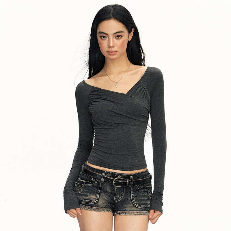Qtp569 Women's Autumn New Solid Color V-Neck Two-Way Sexy Long Sleeve T-Shirt Top For Women B5