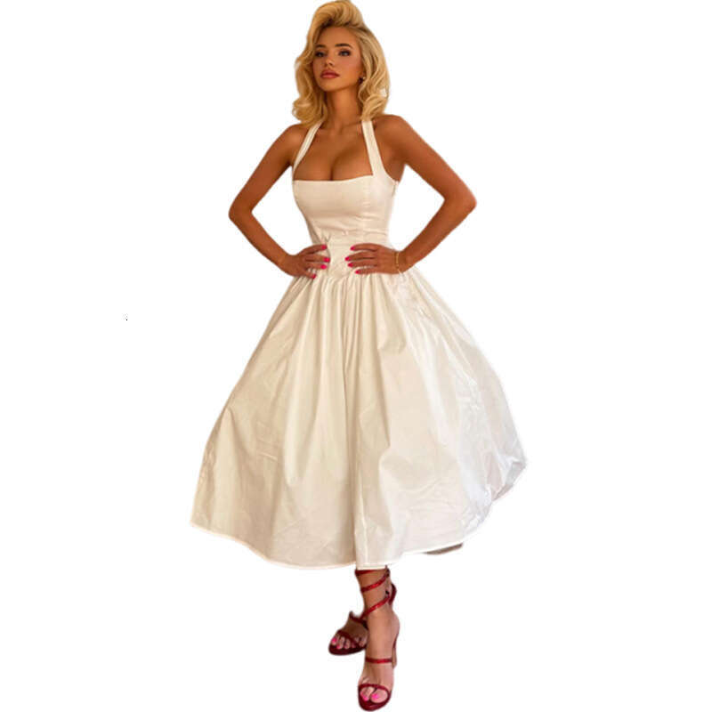 2025 Ins Style Summer New French Halter Neck Sexy Slim Backless Waist-Cinching Dress for Women 215