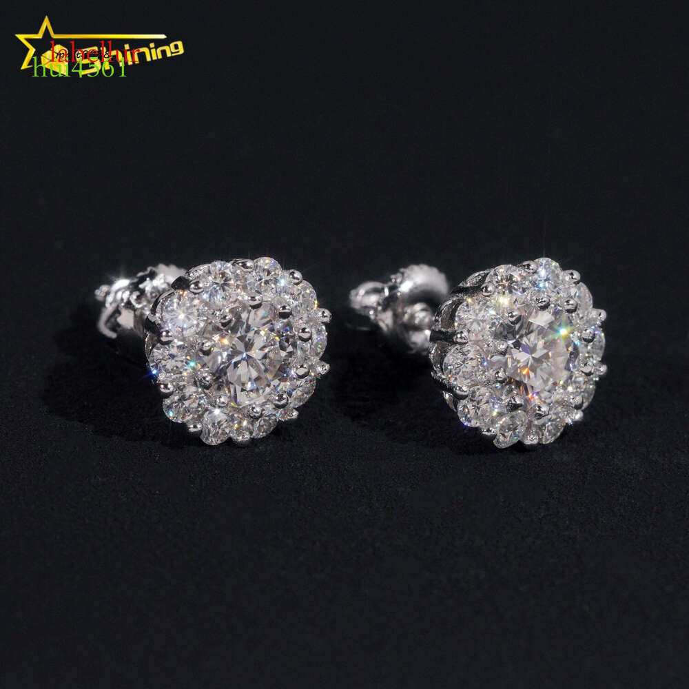Hip Hop Jewelry Pass Tester GRA Certified Stocks VVS Dia Sterling Sier Cluster Moissanite Stud Earrings
