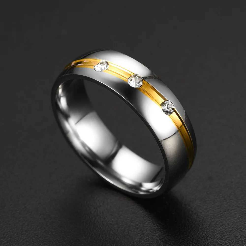 Fashionable stainless steel couple rings with rhinestone zirconia inlay for men and women wedding party jewelry Valentines Day gifts W250417
