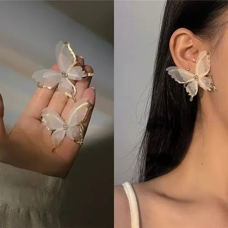 FTCY Hollow Mesh Butterfly Stud Earrings for Women Trendy Elegant Sweet Womens Party Jewelry Gift 250715
