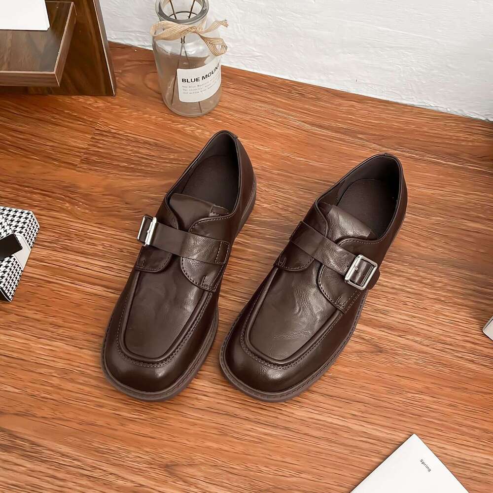 Designer Thick-Soled Leather Shoes Women, Height-Increasing Loafers, British Style Uniform Single Shoes, High-End Feel for Women