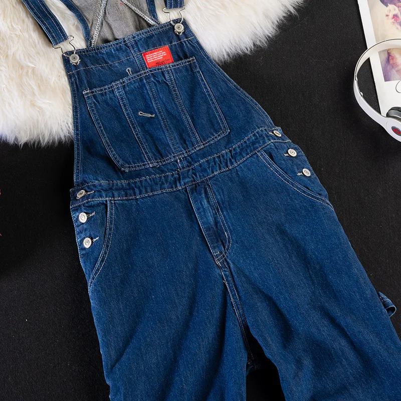 Denim Blue Trouser Men Bib Overalls Pants Jumpsuit Straight Jeans Hip Hop Big Pocket Korean Cargo Casual Trousers Clothing 250725