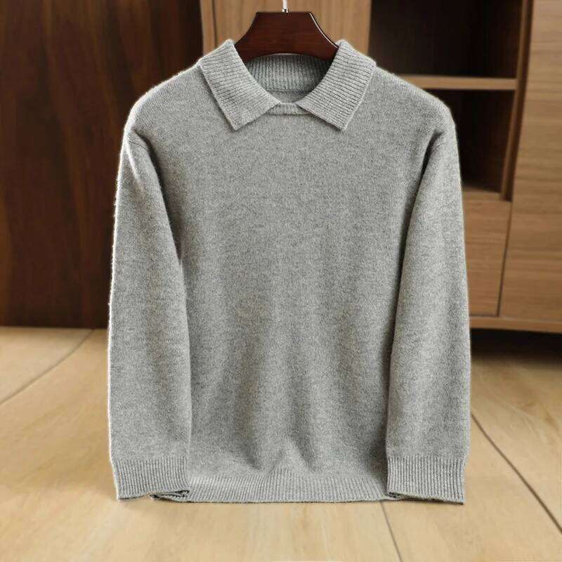 Men's Winter Thick 100% Merino Wool Sweater Polo Collar Pullover Smart Casual Cashmere Knitwear Soft Warm Clothing High Quality