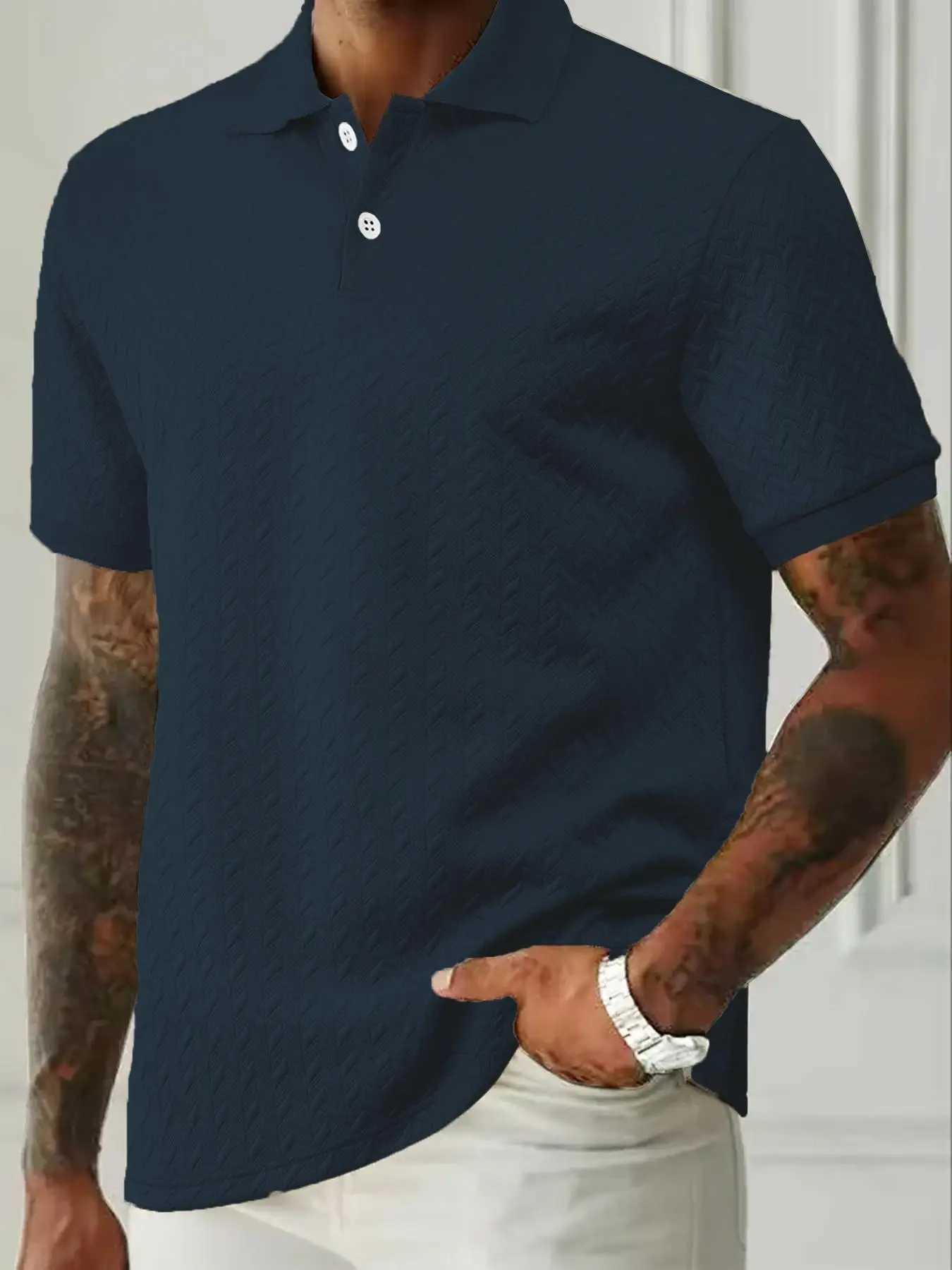 Mens Heavyweight Polo Shirt Spring Summer Short-sleeved Jacquard T-shirt Turn-down Collar Casual Fashion Button Male Clothing XJ250725