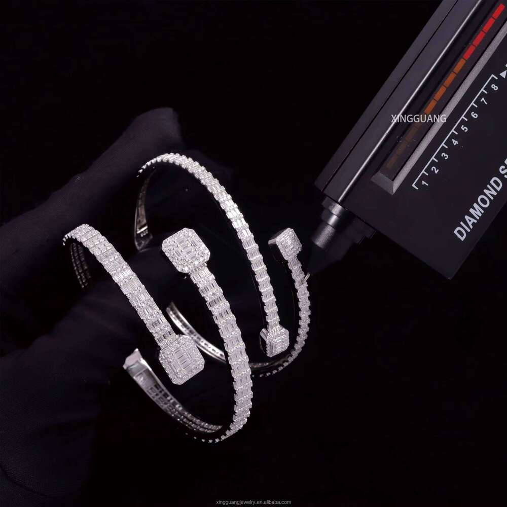XG Square Iced Out Cuban Bangles Sier Plated Gold Vvs Moissanite Bracelets