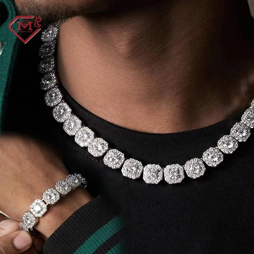 Hip Hop Tennis Chain Necklace Bracelet 10mm 925 Sterling Silver Vvs Iced Out Moissanite Tennis Chain