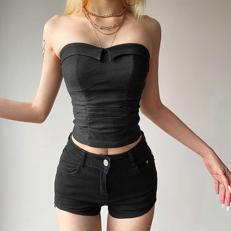 2023 Summer New Women's Solid Color Slim Fit Fashion Off-Shoulder Sexy Tube Top Backless Vest e36